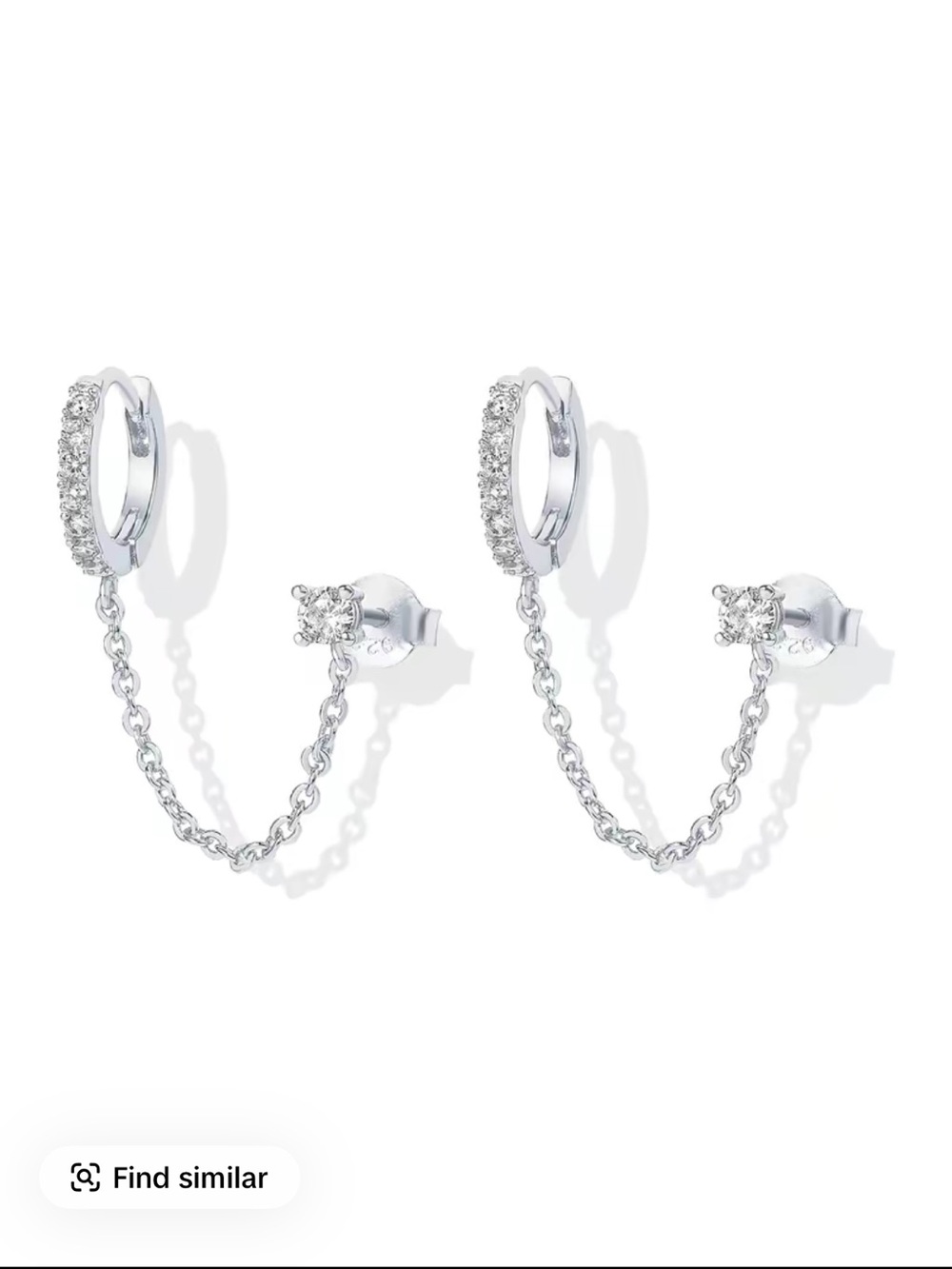 Sterling Silver CZ Chain Double Drop Earrings - White